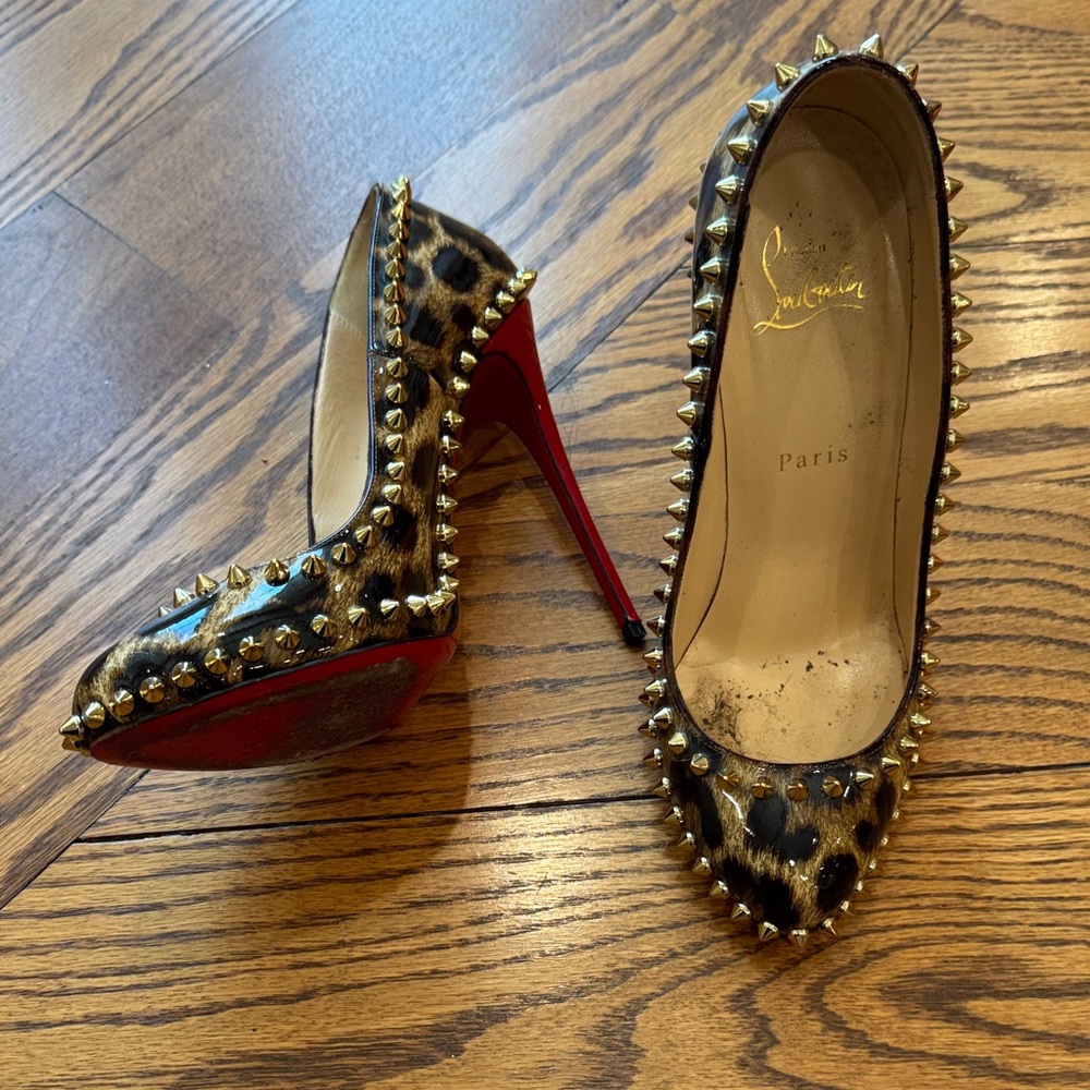 Christian Louboutin Spiked Leopard Heels with Red Sole